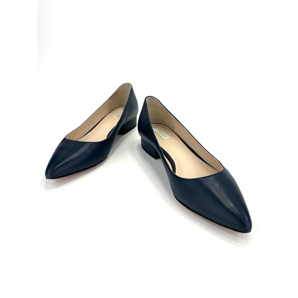 Cole Haan Low Block Heel Pump Size 7.5B Navy Leather Pointed Toe Comfort Slip-On - Picture 3 of 13